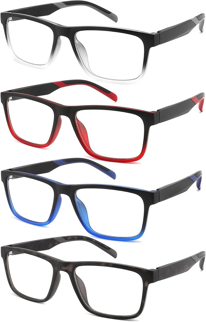acavefox 4 Pack Reading Glasses 4.0 Men Readers Computer Blue Light Blocking Comfortable Fashion Eyeglasses with Spring Hinge - Image 1